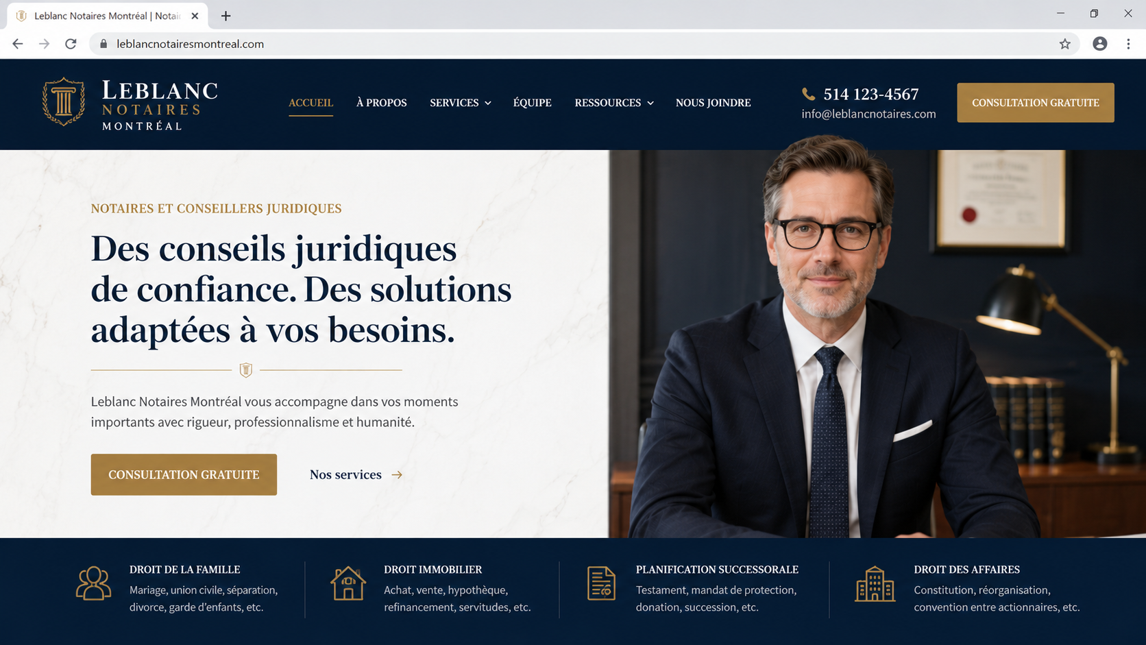 Aperçu du site Leblanc Notaires — Juridique